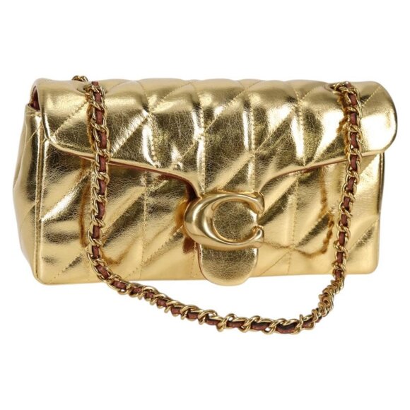 Coach Chain Shoulder Bag Leather 2way Gold Auth 120180A - Picture 1 of 16